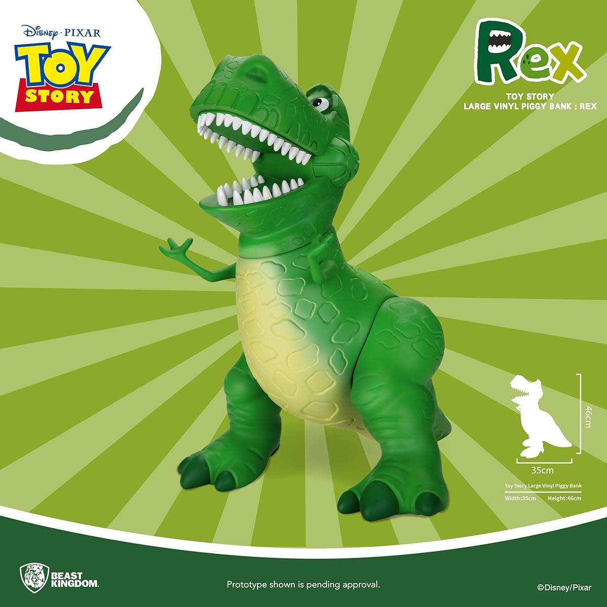 Beast Kingdom Toy Story: Rex Large Vinyl Piggy Bank, Multicolor
