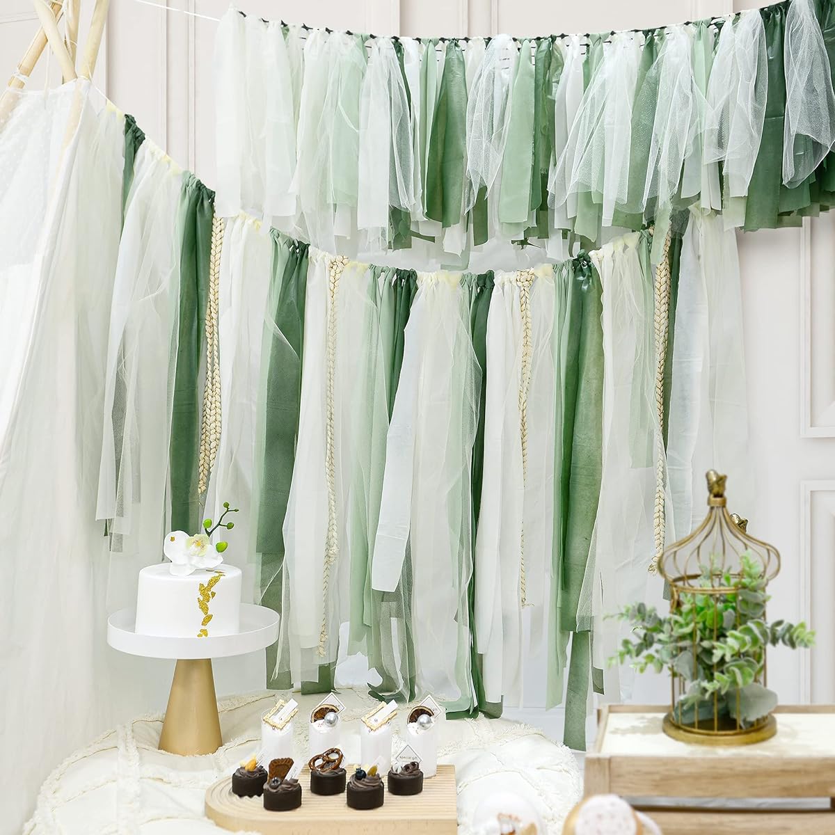 DIY Sage Green White Streamer Backdrop Christmas Party Streamer Decoration Fringe Backdrop Party Wedding Neutral Bridal Baby Shower Birthday Party Streamer Decoration