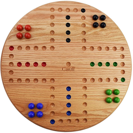 Marbles Board Game Solid Oak 4 Player Hand Painted Holes (17.5 inches)