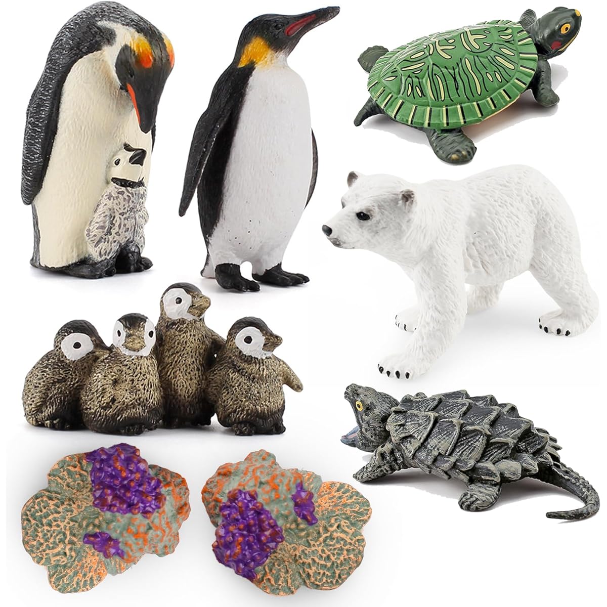 VonkoTuo Sea Animal Toys Playset 8 Pieces Arctic Animal Figurines Polar Bear Penguin Turtle Figures Models Cake Topper Early Learning Gifts for Kids