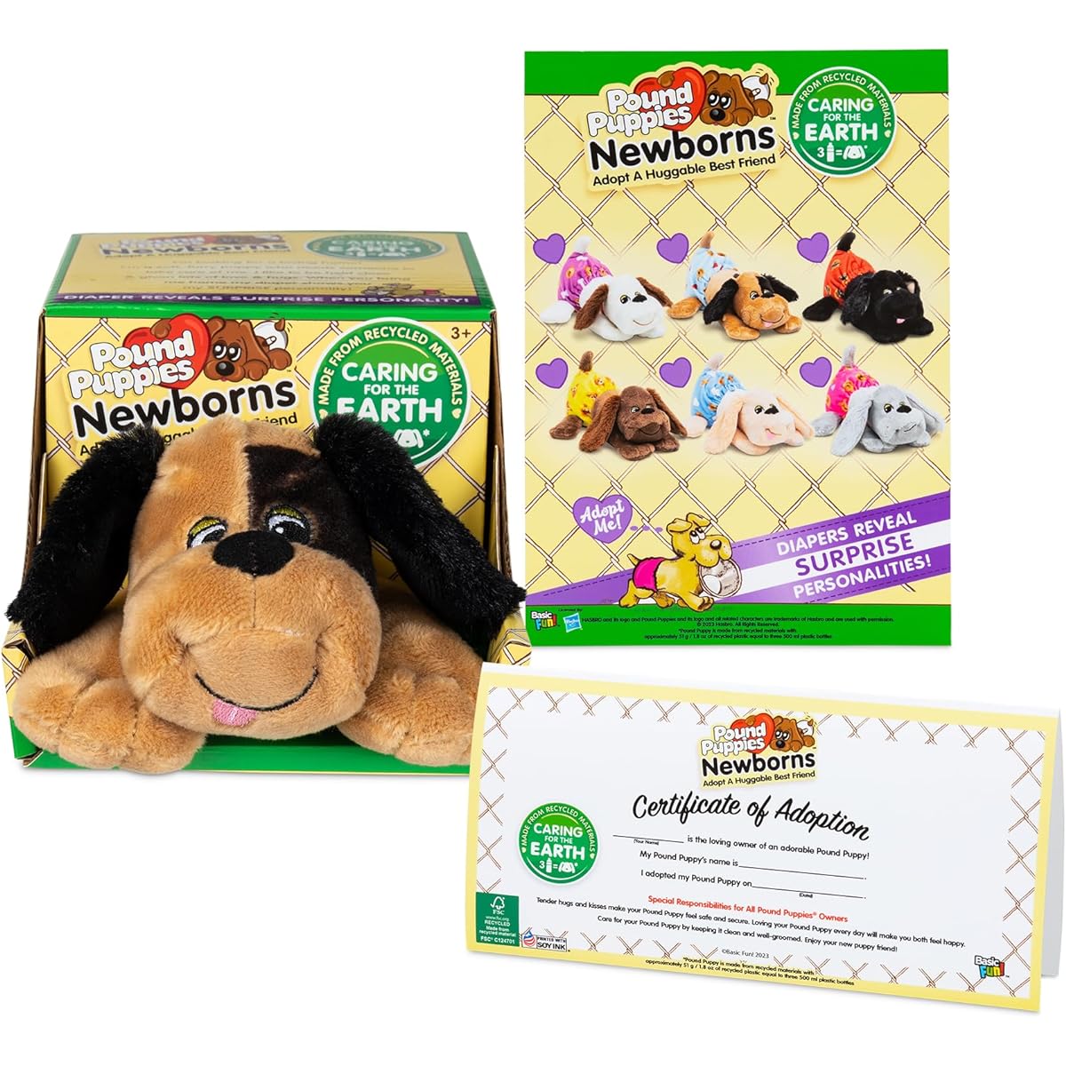 Pound Puppy Newborn Plush Toy - Angel - Tan and Black Eco Friendly