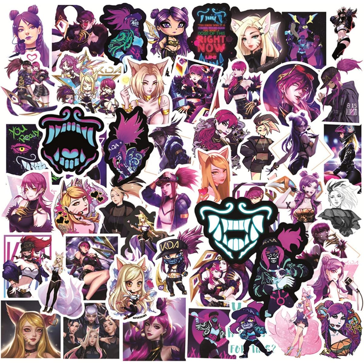 N&S LOL KDA Waterproof Stickers 50pcs for Water Bottles Cups Laptop Bike Skateboard Luggage Box Vinyl Graffiti Patches BRLQ