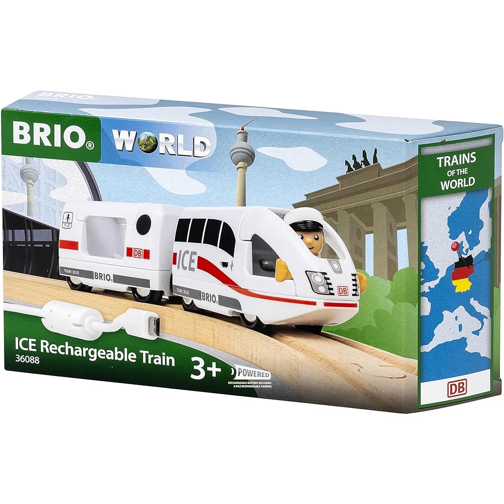 BRIO World Railway Series USB Rechargeable ICE Train 36088 Wooden Rail Electric Vehicle Locomotive Ages 3 and Up