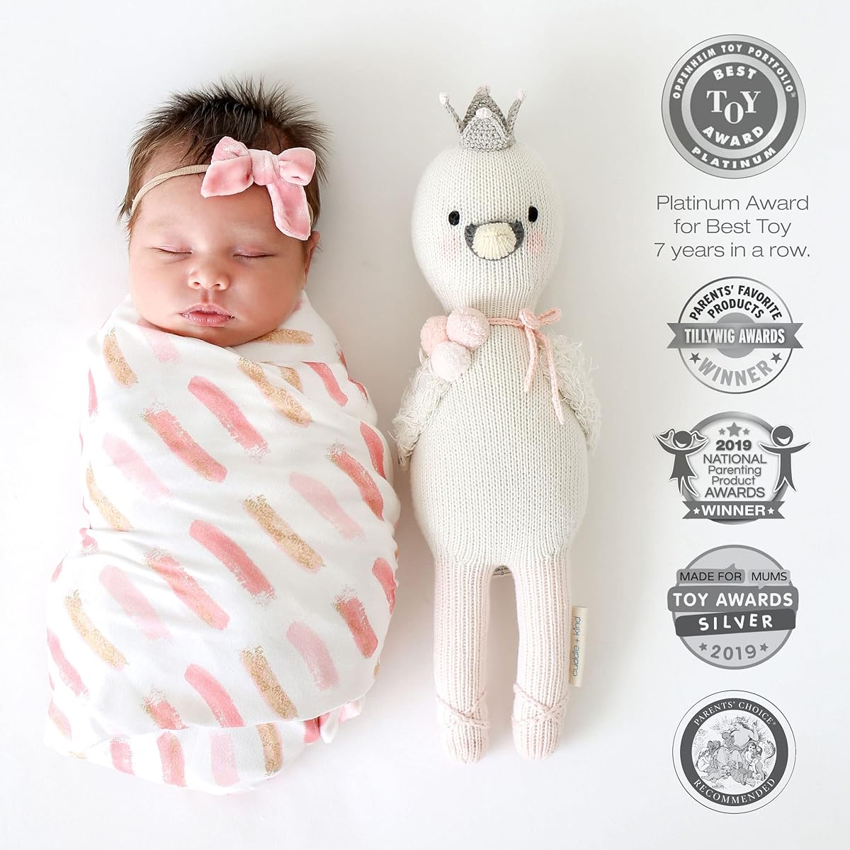 cuddle+kind Harlow The Swan Little 13" Hand Knitted Doll - 1 Doll = 10 Meals Fair Trade Heirloom Quality Handmade in Peru 100% Cotton Yarn