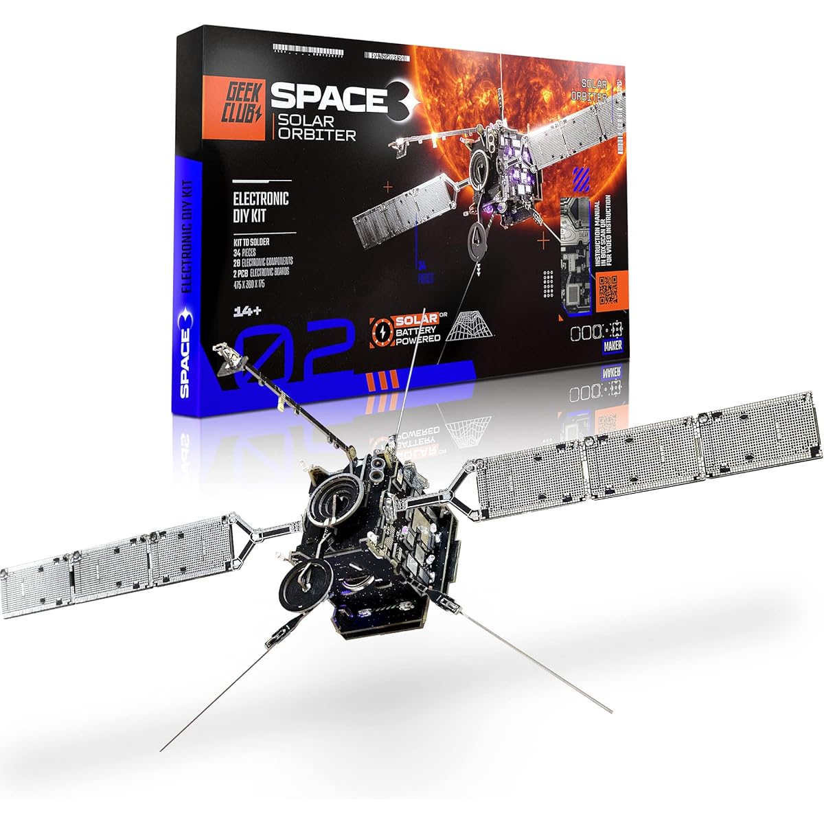 Geeek Club Space O DIY Engineering Kit - Solar Orbiter Model Building Kit - Solar Powered Science Toy Kit - Educational STEM Kit Electrical Engineering Kit - DIY Toy Gift for Adults, Teens, Kids Ages 14+