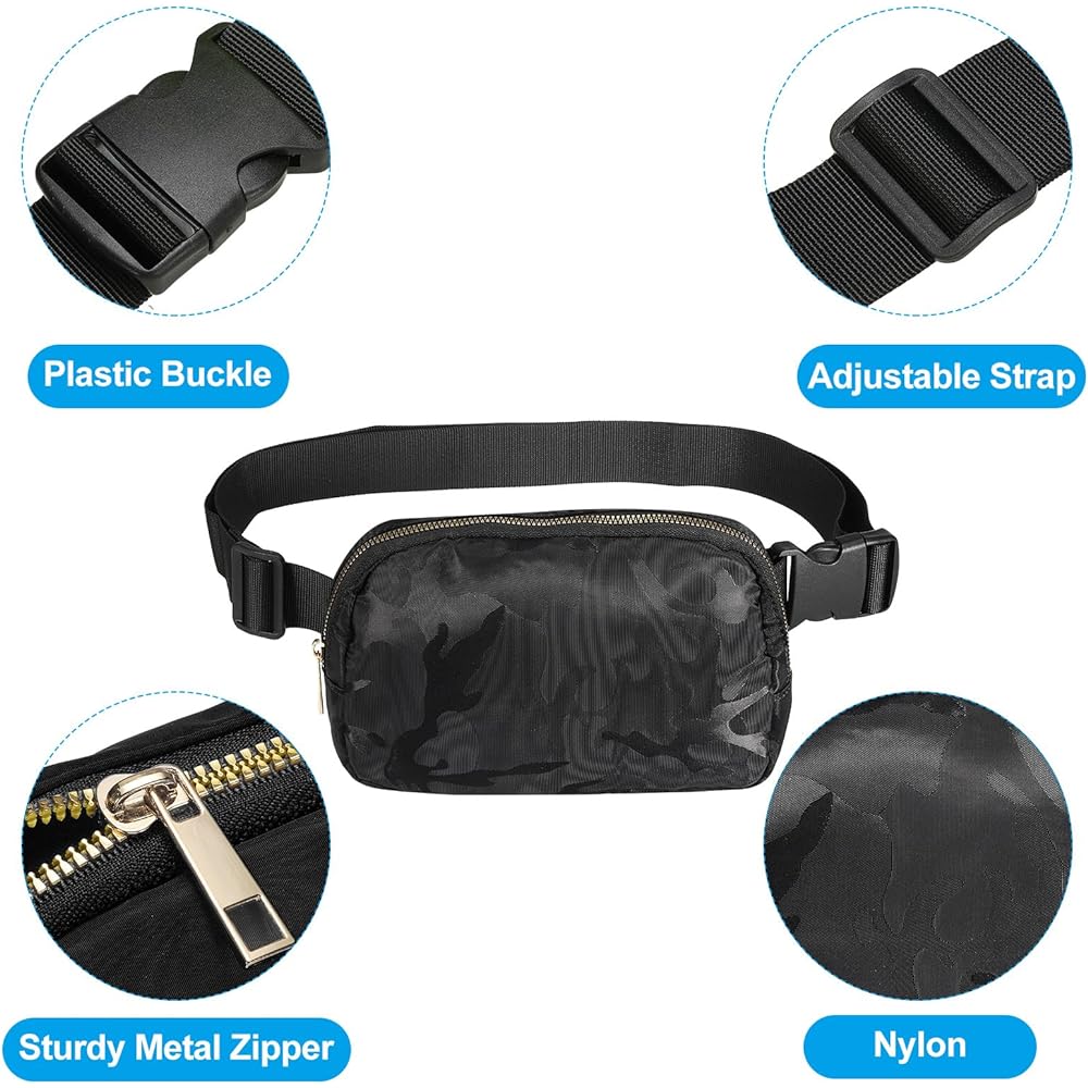 PATIKIL Fanny Pack Waterproof Belt Bag Men & Women Adjustable Crossbody Bag Waist Bag for Running Travel Workout Camo Black