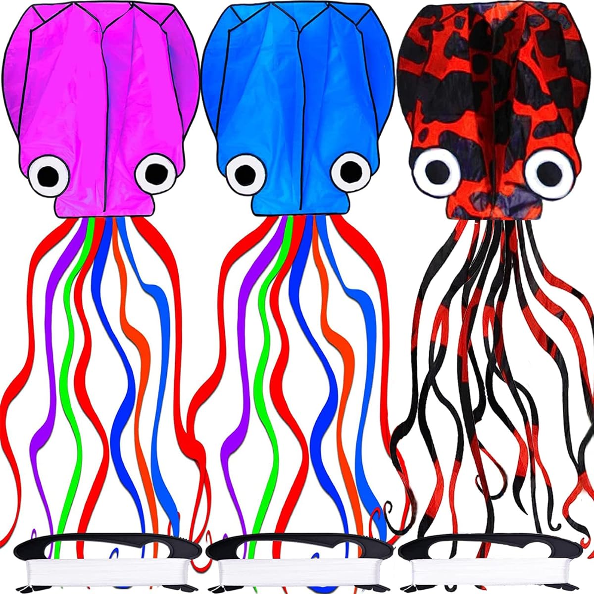 Octopus Kite 3 Pack Kites for Adults Easy to Fly 3D Giant Kites with Kite String Reel Kites Toys Beginner Kites for Girls Boys Big Beach Kite Toys Rainbow Kite with Tail Kite Runner 3 Colors