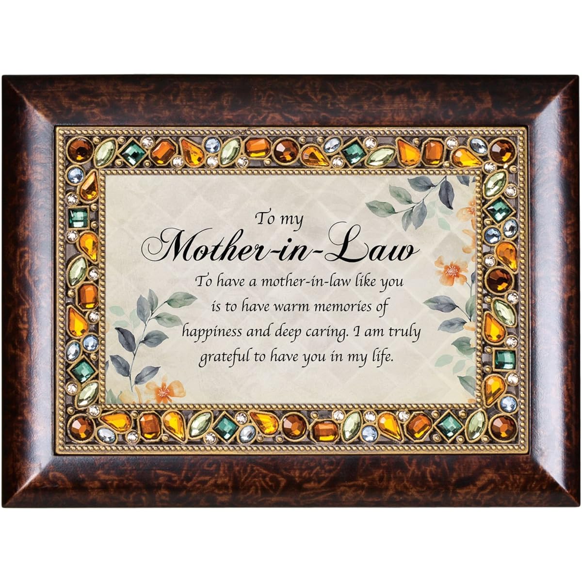 Mother Law Memories Grateful Jeweled Amber Earth Tones Keepsake Music Box Plays Edelweiss
