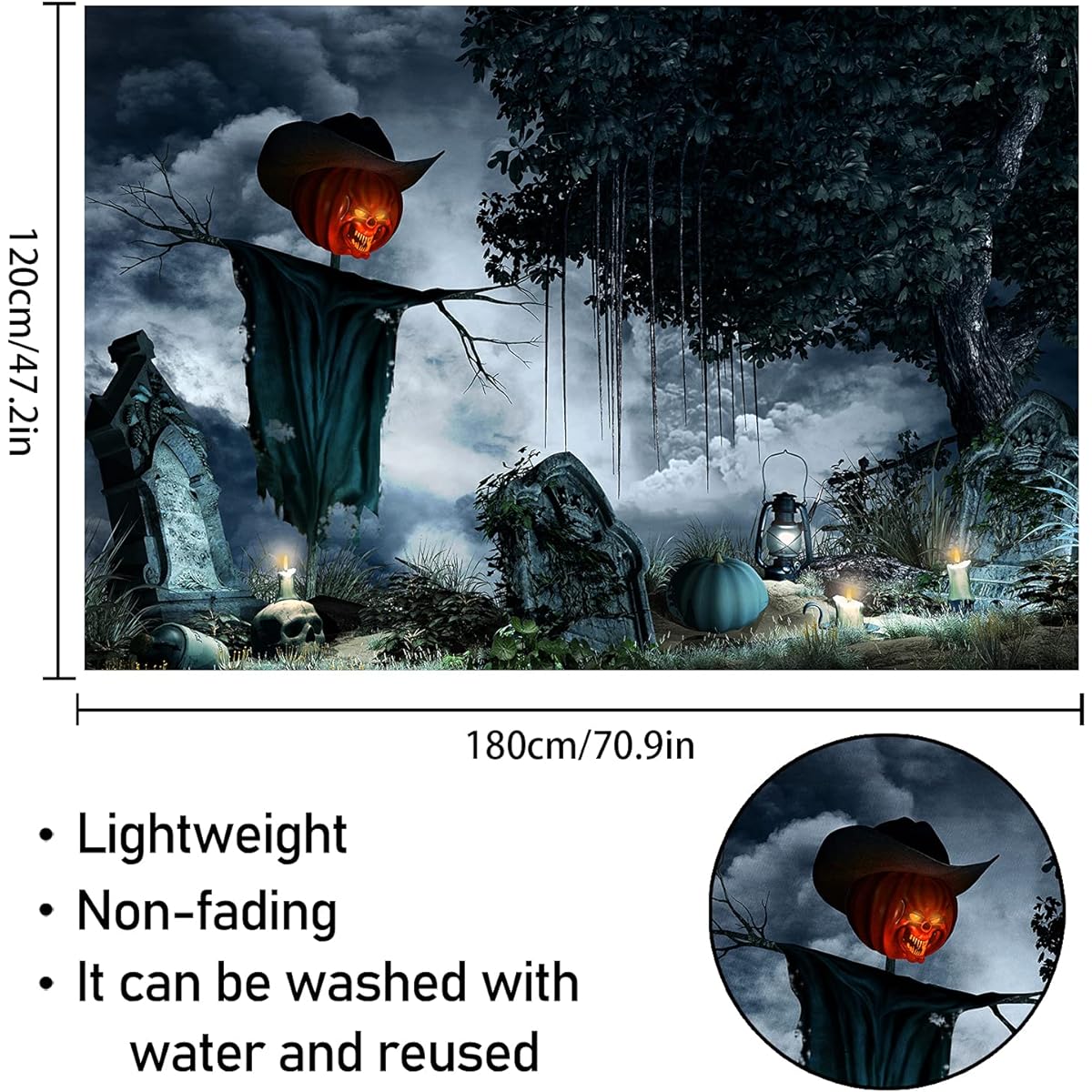 Halloween Theme Backdrop Banner Pumpkin Lantern Spooky Forest Tombstone Horror Theme Happy Halloween Party Decoration Supplies for Boys Kids Black