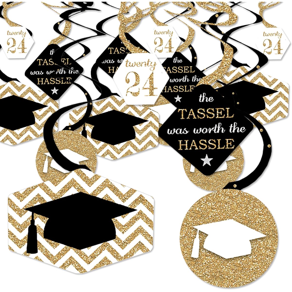 Big Dot of Happiness Gold - Tassels Worth The Hassle - 2020 Graduation Party Hanging Decorations - Party Decoration Swirls - Set of 40