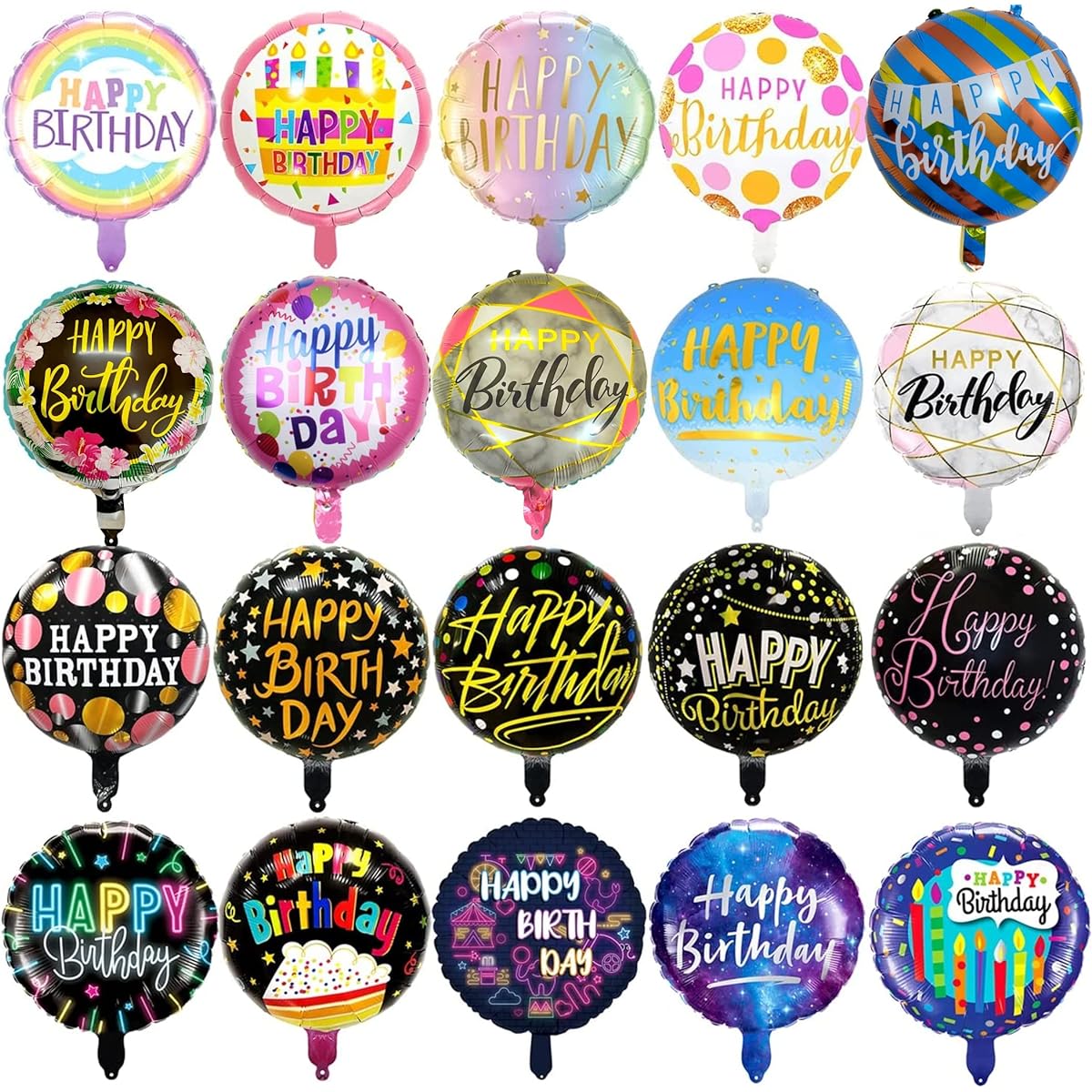 GRAND SHOP Happy Birthday Foil Balloons Round Foil Mylar Balloons Pack of 20