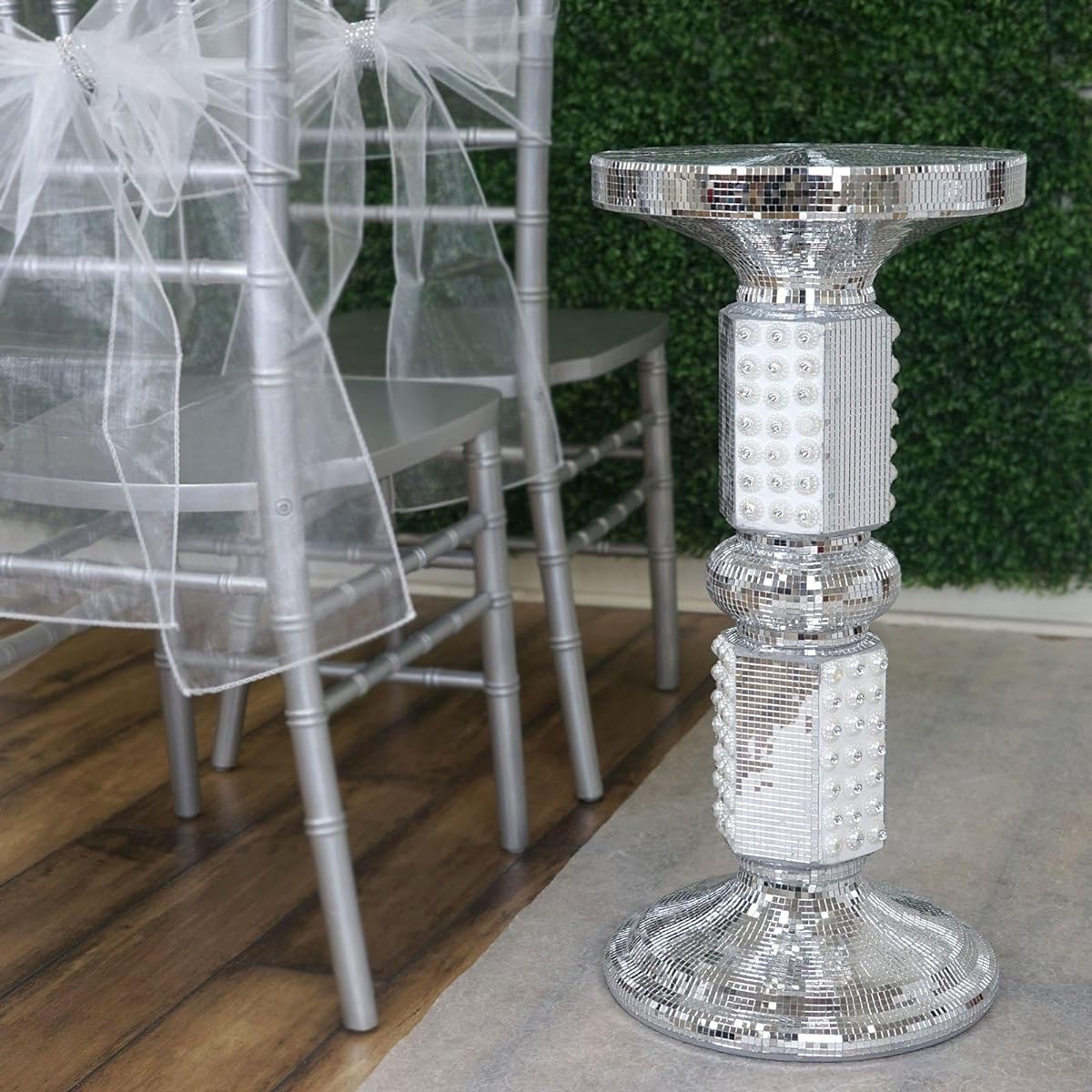 Efavormart 26" Shimmering Mosaic Mirror and Pearl Centerpiece Riser