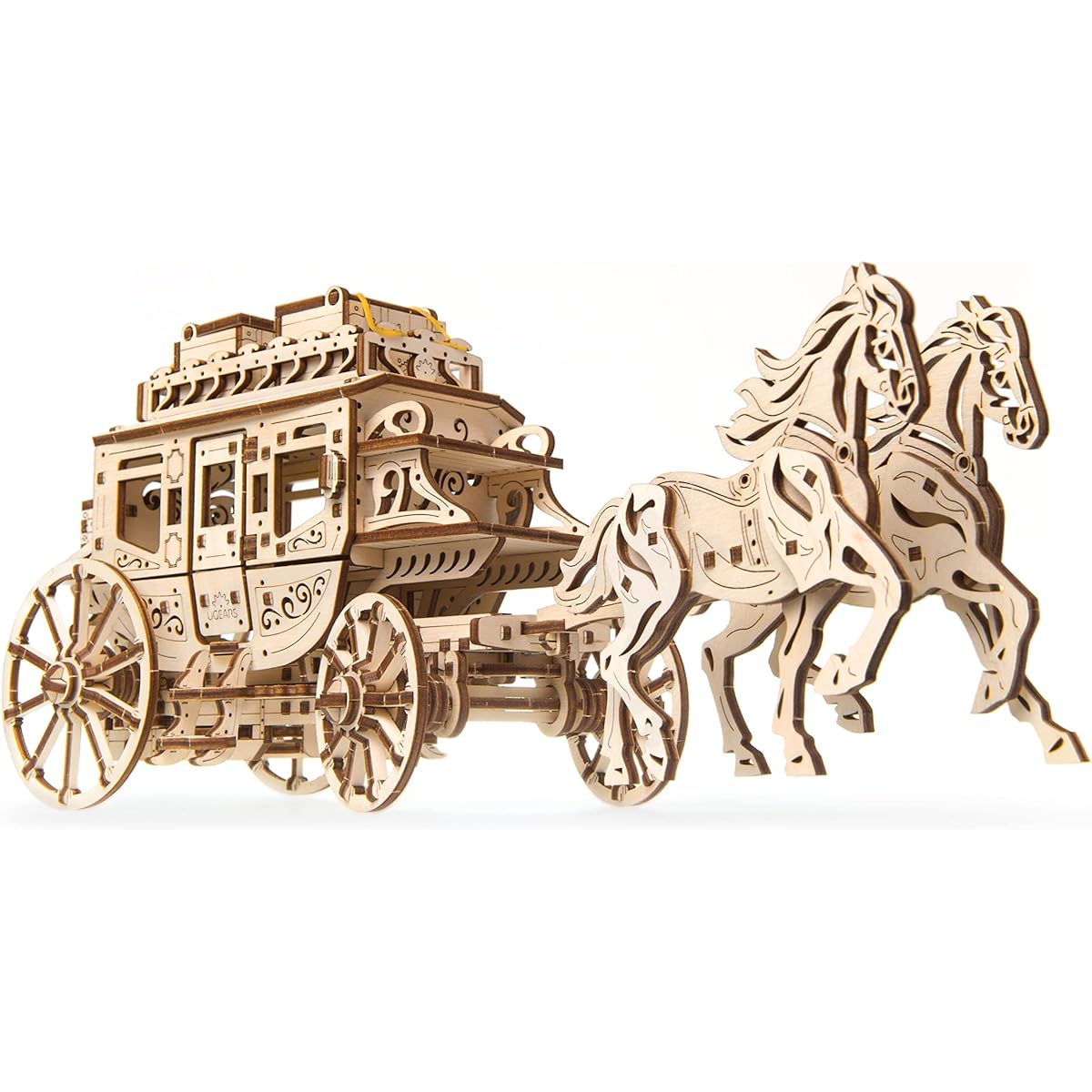 UGEARS Stagecoach 3D Mechanical Model - Wooden Brain Teaser and Puzzle for Adults, Teens