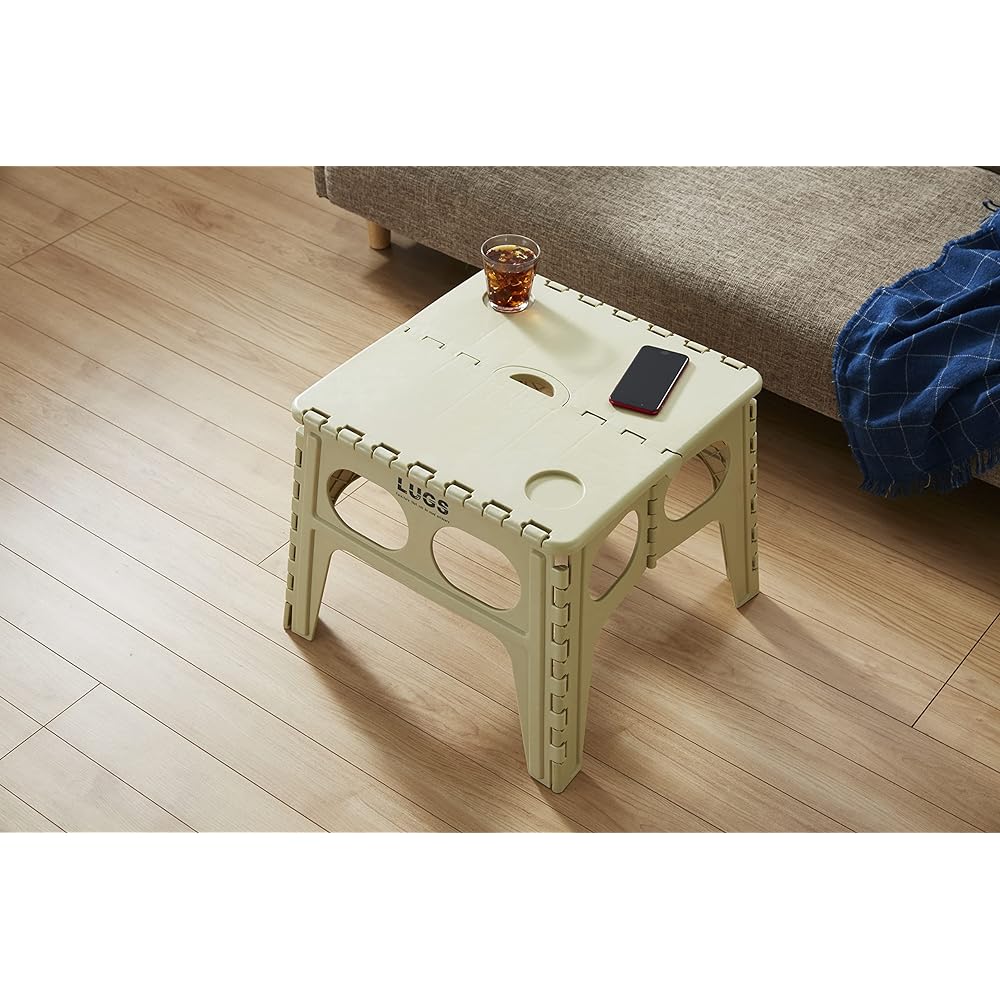 ILC LUGS Foldable Compact Table Outdoor/Picnic/Cherry Blossom Viewing/BBQ/Children's Sand Beige W49 x D50 x H39cm (when used) W349 x D6 x H64cm (when folded)