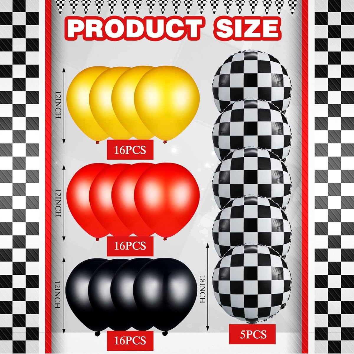 81 Pieces Checkered Racing Car Party Decorations with 53 Balloons, Traffic Cones, Checkered Flags, Tablecloth, Race Track, Running Mat, Tire Tube Rings for Car Theme Party Decorations