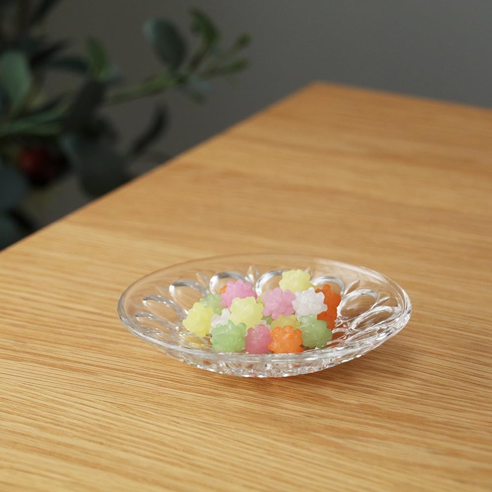 Adelia Mini Plate, Maximum 10.6 x Height 2cm, Suigetsu Mini Plate, Set of 12, Crystal Glass, Made in Japan F-70704