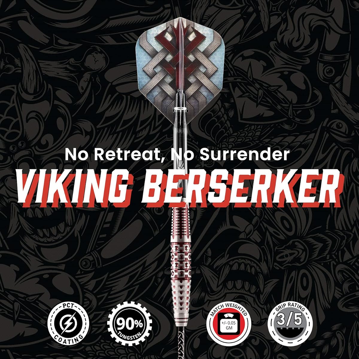 Shot Darts Steel Tip Viking Berserker (25g) 90% Tungsten Barrel Center Balanced Handcrafted Professional Dart Set Flights Made in New Zealand Metal Tip for Bristle Dartboard Unisex