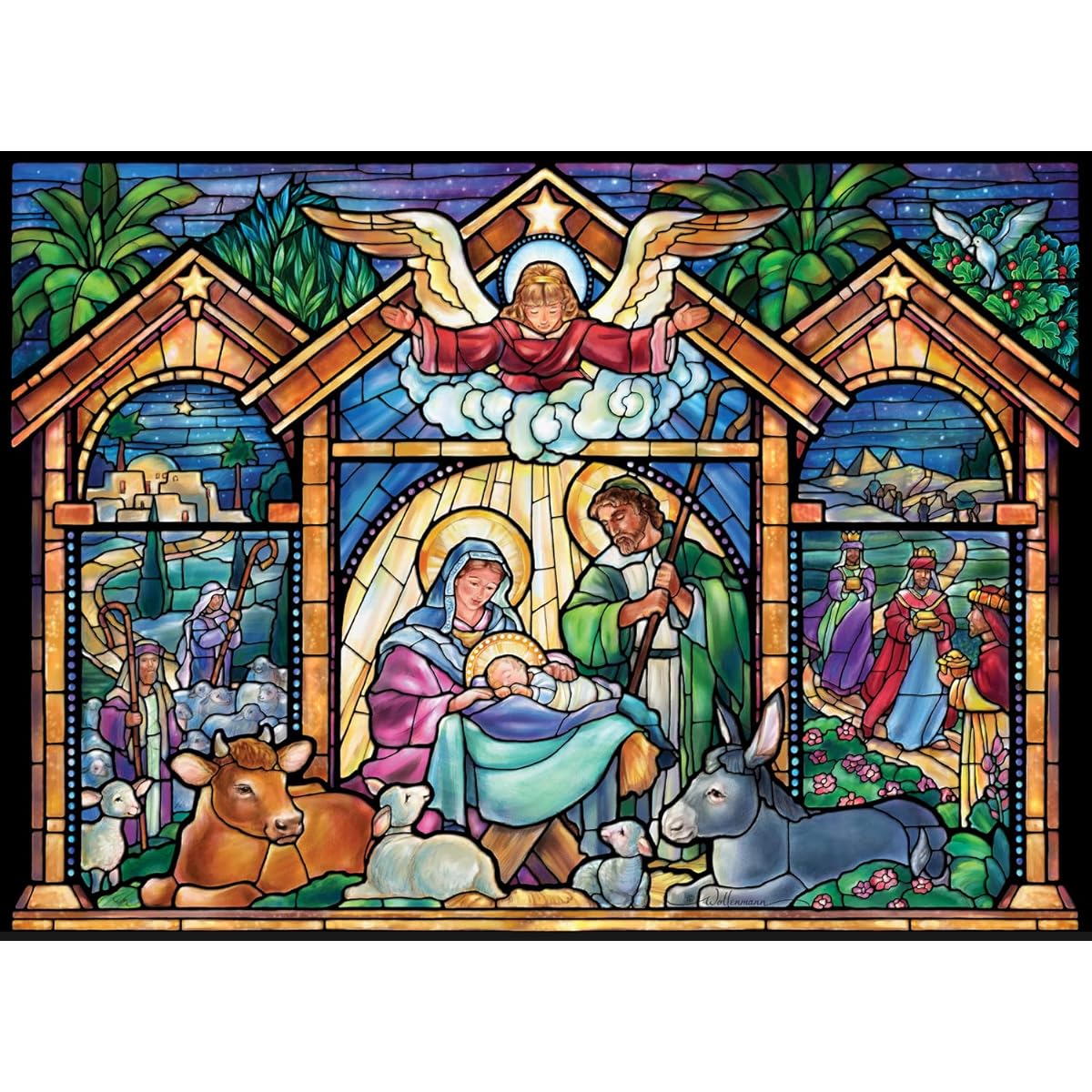 Vermont Christmas Company Stained Glass Nativity Jigsaw Puzzle Advent Calendar 1000 Pieces 24 Sections to Complete in December