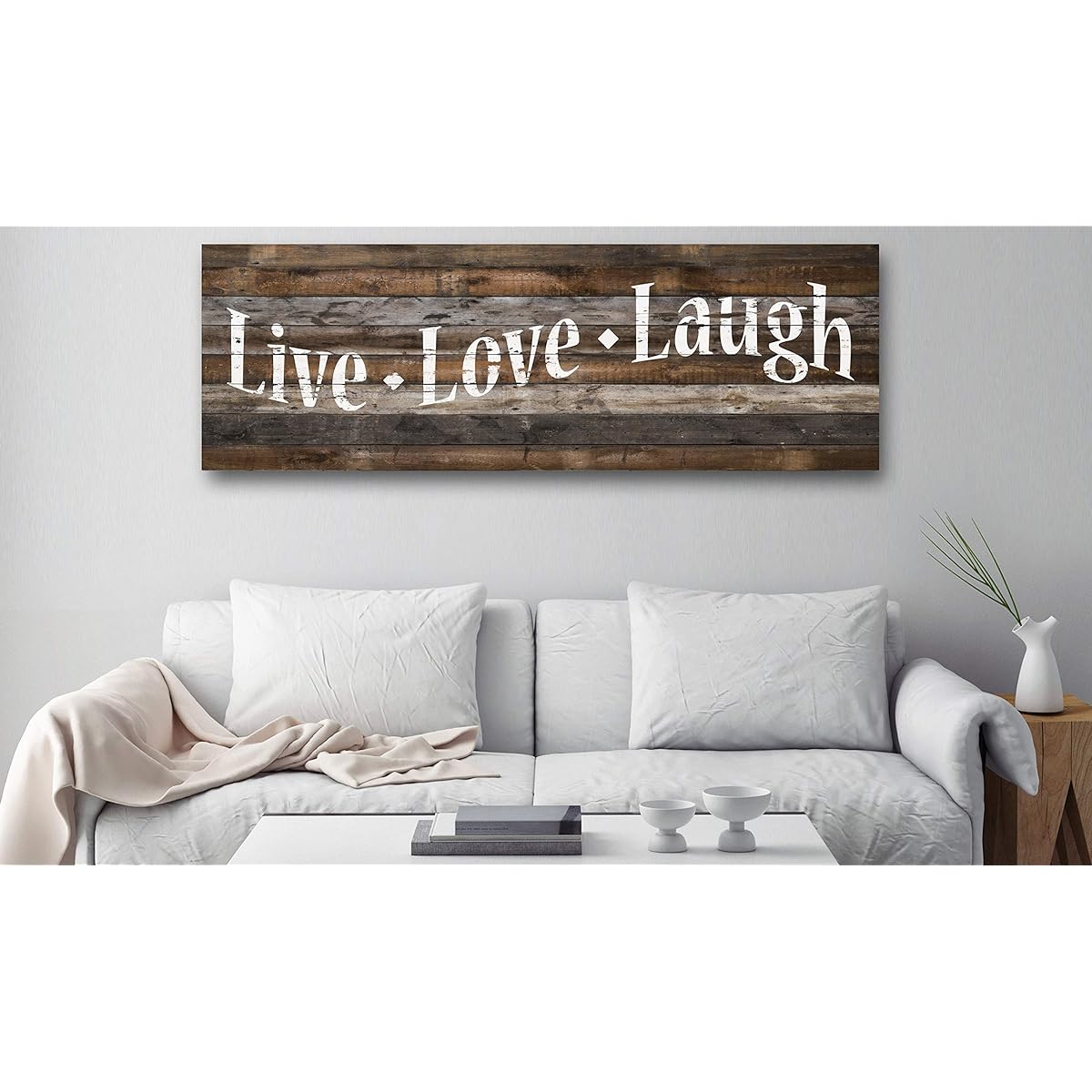 artgeist Acoustic Canvas Wall Art Prints for Home 47x16inch - 1 Piece Photo Acoustic Foam Sound Print Artwork for Room Acoustic Soundproofing - Live Love Laugh House Faux Wood m-A-0961-b-a
