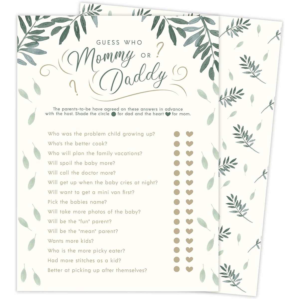 Guess Who Mommy or Daddy Guessing Game Coed Boy Girl Neutral Gender Reveal Baby Shower (25ct #2 Cream)