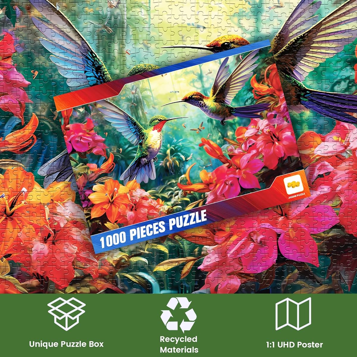 1000 Piece Puzzle for Adults - Hummingbird Garden | Wooden Jigsaw Puzzle 1000 Pieces | Decoration DIY Leisure Game Toy Gift for Family Friends | Challenging Puzzle Size 29 x 20 Inch