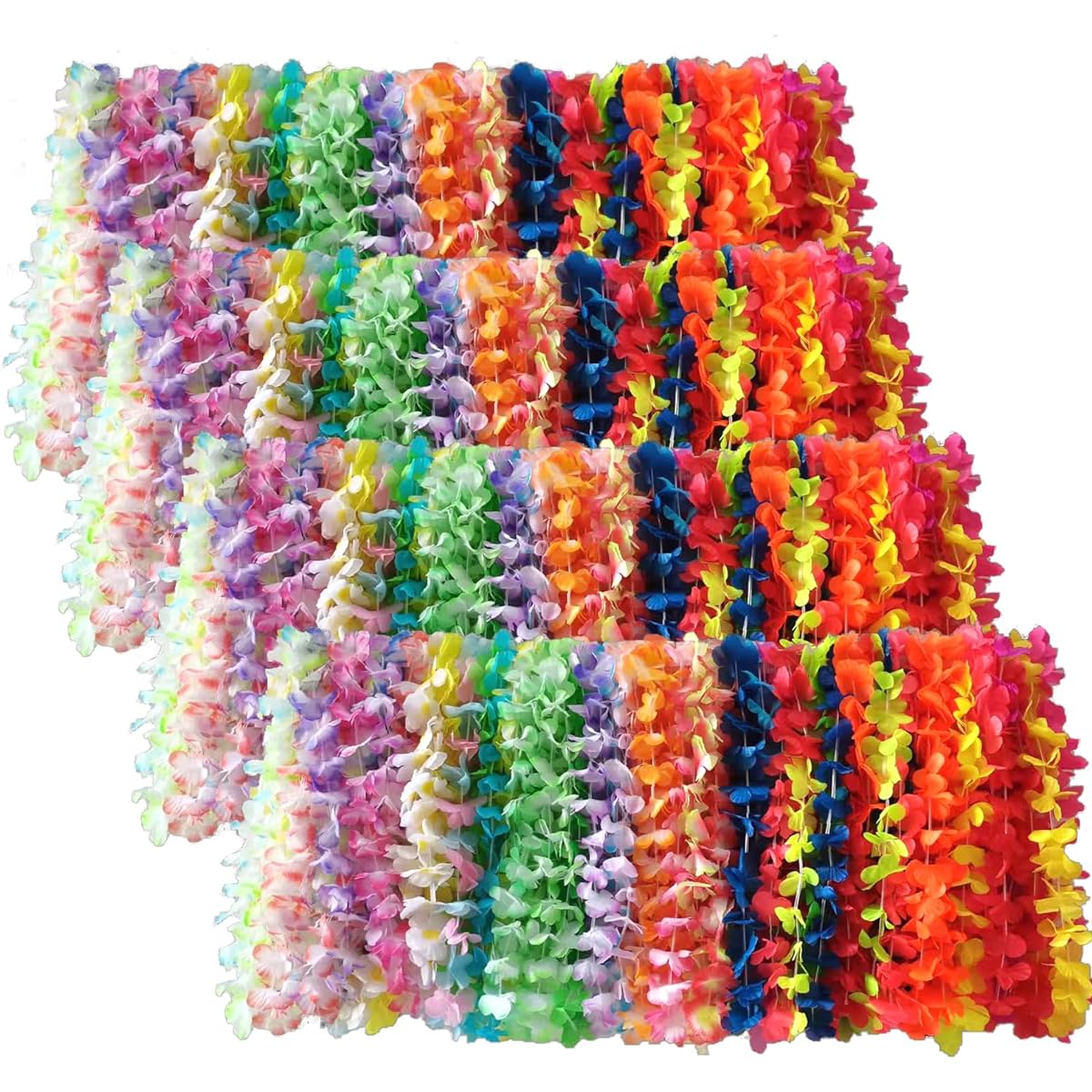 Becfupo Hawaiian Lei Necklaces 200 Pieces Bulk, Hawaiian Flower Lei Tropical Luau Lei Bulk for Hawaiian Theme Luau Party Birthday Party Decoration Wedding