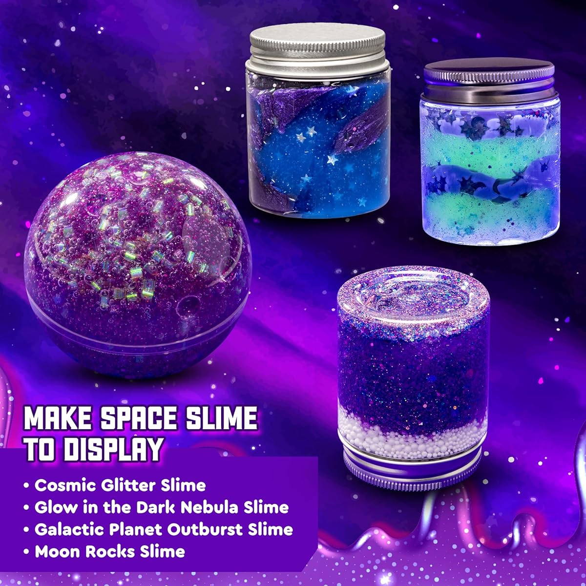 BRYTE Spectacular Space Slime Kit | DIY Slime Making Kit Create Glow-in-the-Dark Slime Galaxy Slime Jar Cosmic Glitter Slime Add Fun Slime | Gift-Ready Slime Kit for Girls Ages 8-12