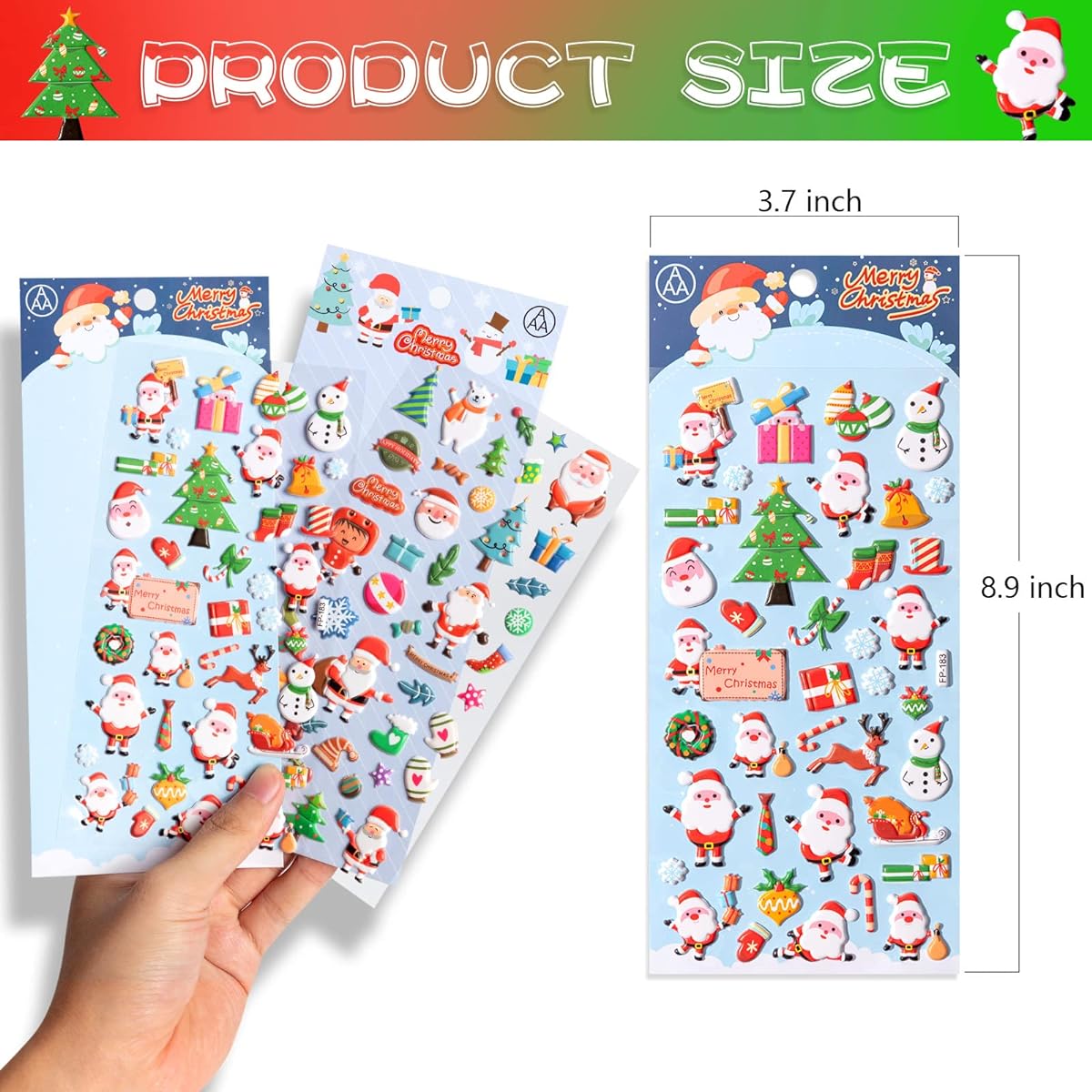 Christmas Fluffy Stickers for Kids, 302pcs Cute Christmas 3D Stickers for Scrapbooking DIY Phone Journal, Santa Claus, Christmas Tree, Snowman, Reindeer, etc.