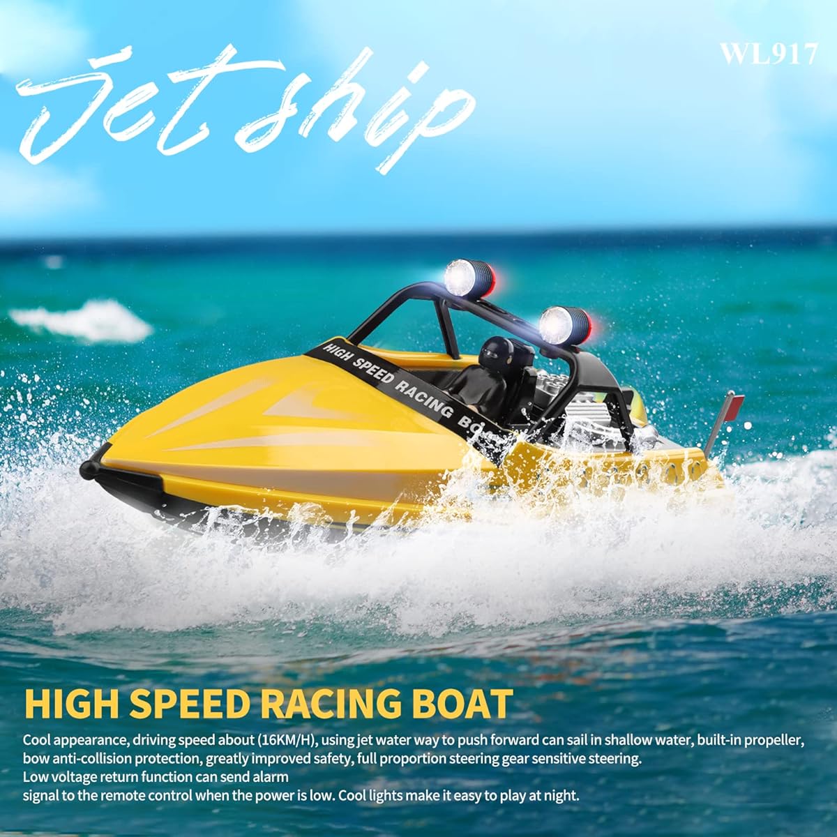 RC Ship huiop WL917 RC Boat 2.4GHz Remote Control Boat RC Jet Boat 16km/h RC Boat Toy Gift for Kids Adults Boys with Storage Bag Package RC High Speed Boat