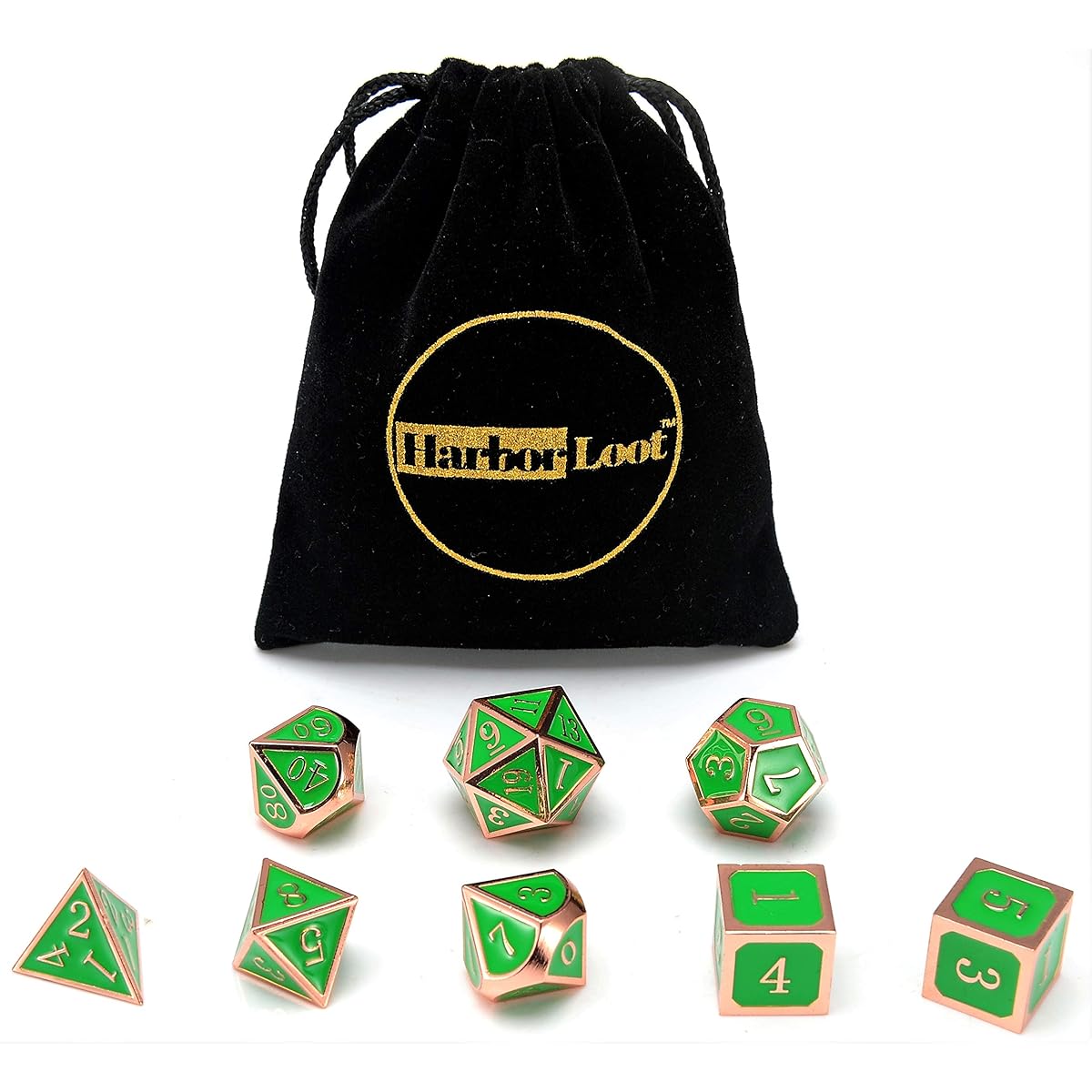Harbor Loot Full Metal Dice Set D6 Total 8 Dice Metal Polyhedral Dice Set (Green & Copper)