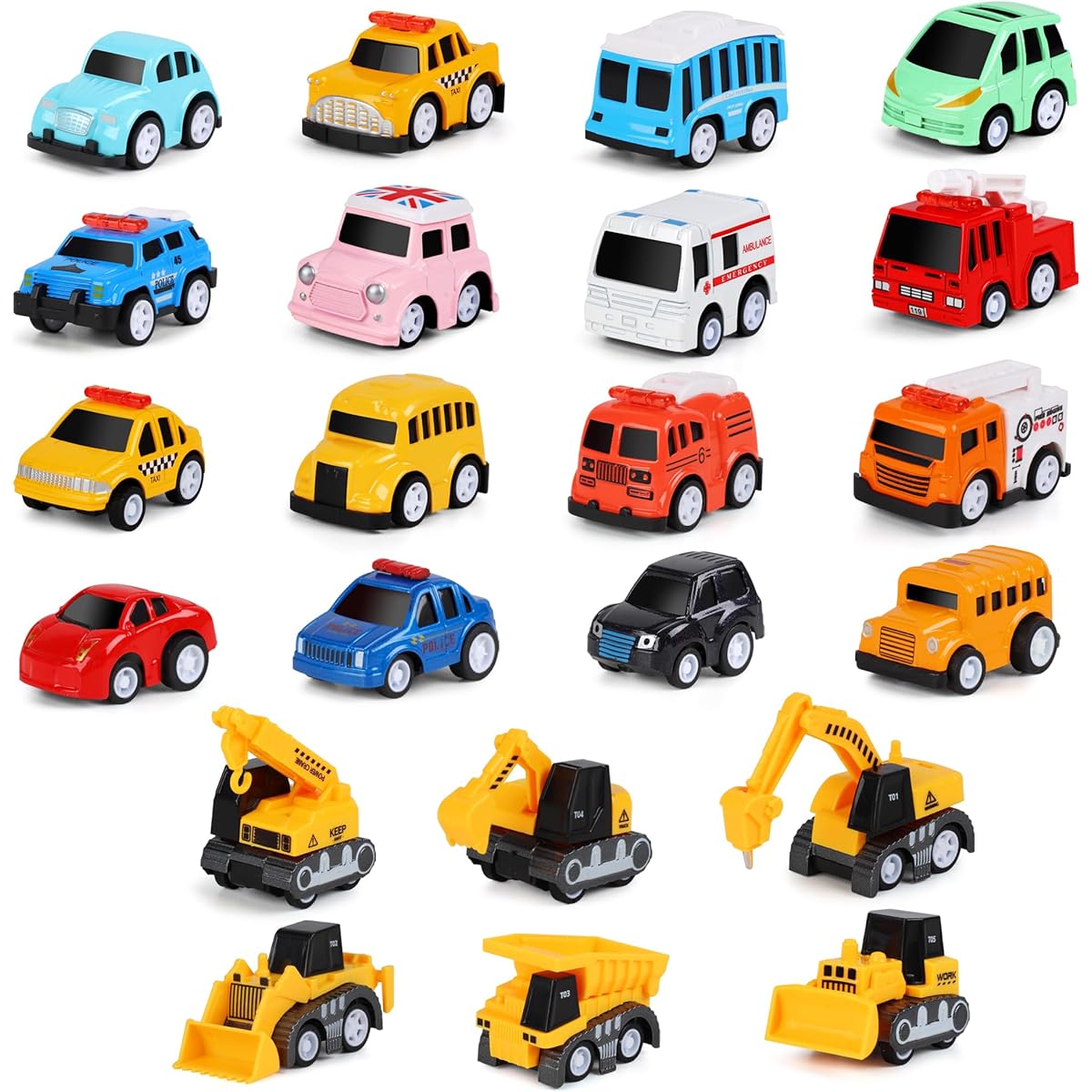 MONKLE Pull Back Cars 22 Pack Friction Mini Toy Cars Fun Bulk Race Car Set for Kids Ages 3 4 5 6 Boys Girls Christmas Birthday Party Gifts Treasure Chest Classroom