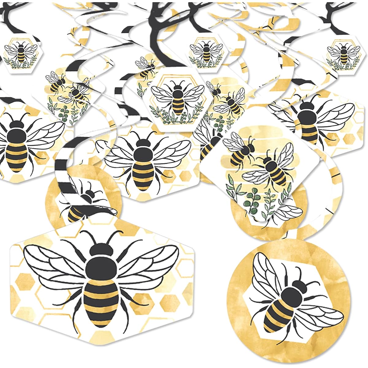 Big Dot of Happiness Little Bumblebee - Bee Baby Shower Birthday Party Hanging Decorations - Party Decoration Swirls - Set of 40