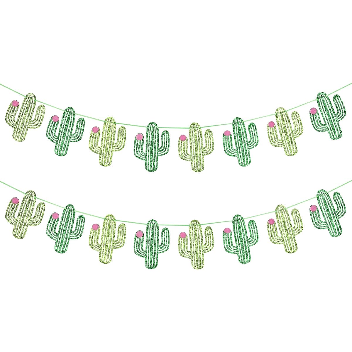 2 Pieces Taco Cactus Garland Banner Green Glitter Cinco De Mayo Cactus Banner Taco Party Banner for Mexican Fiesta Taco Birthday Party Decorations