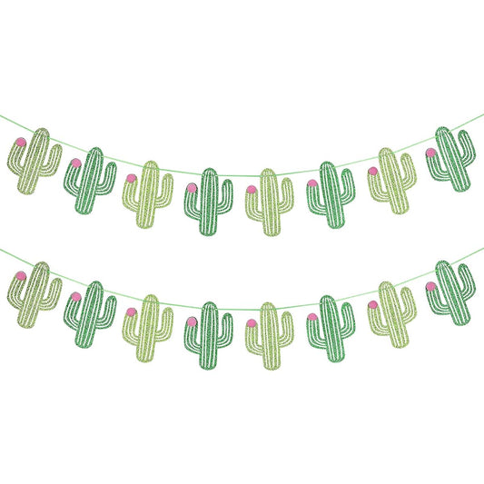 2 Pieces Taco Cactus Garland Banner Green Glitter Cinco De Mayo Cactus Banner Taco Party Banner for Mexican Fiesta Taco Birthday Party Decorations