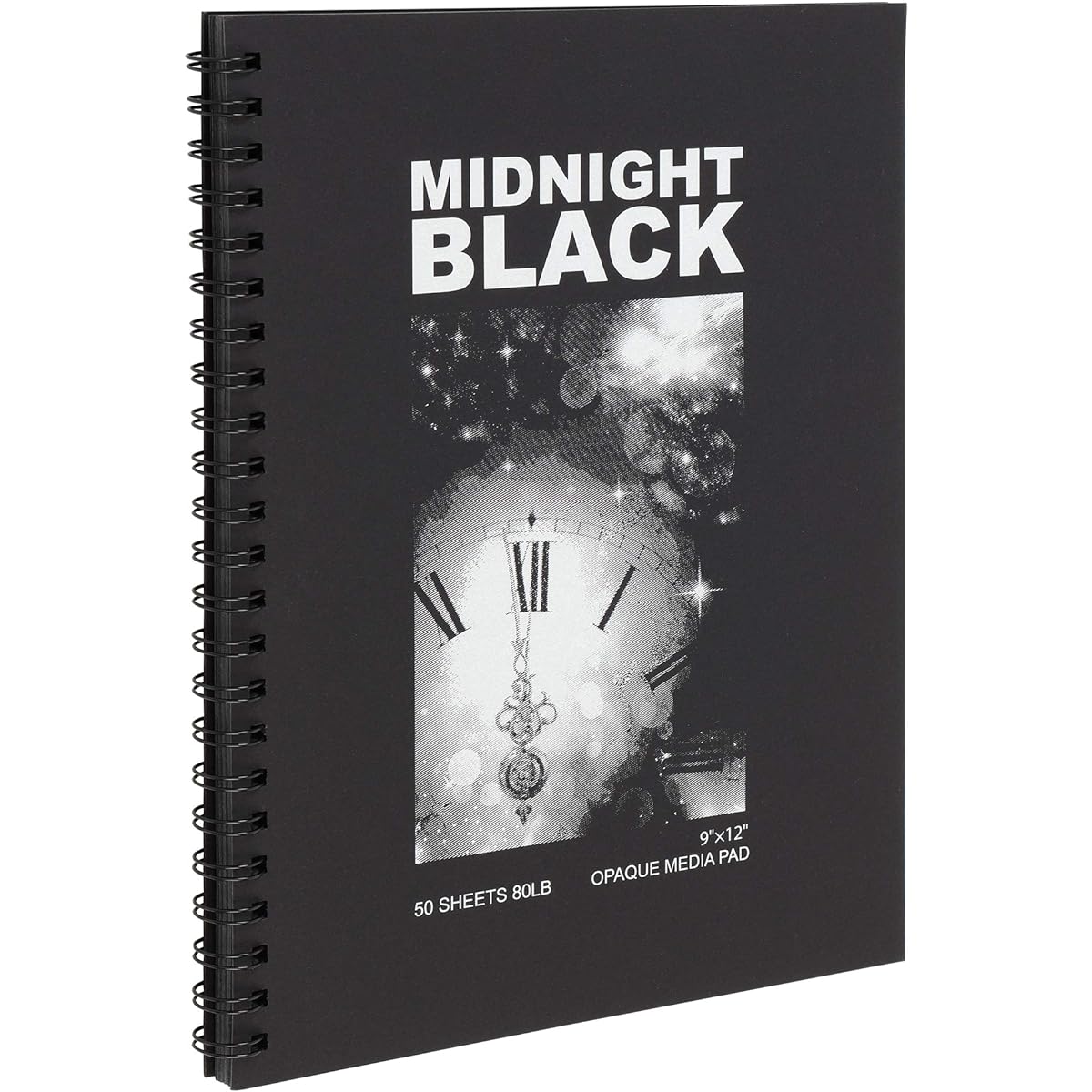 Creative Mark Midnight Black Paper Drawing & Sketch Pad, Spiral Bound 50 Sheets, 80lb (120gsm) for Use with Opaque Media, Pastels, and Metallic Inks [9" x 12"]