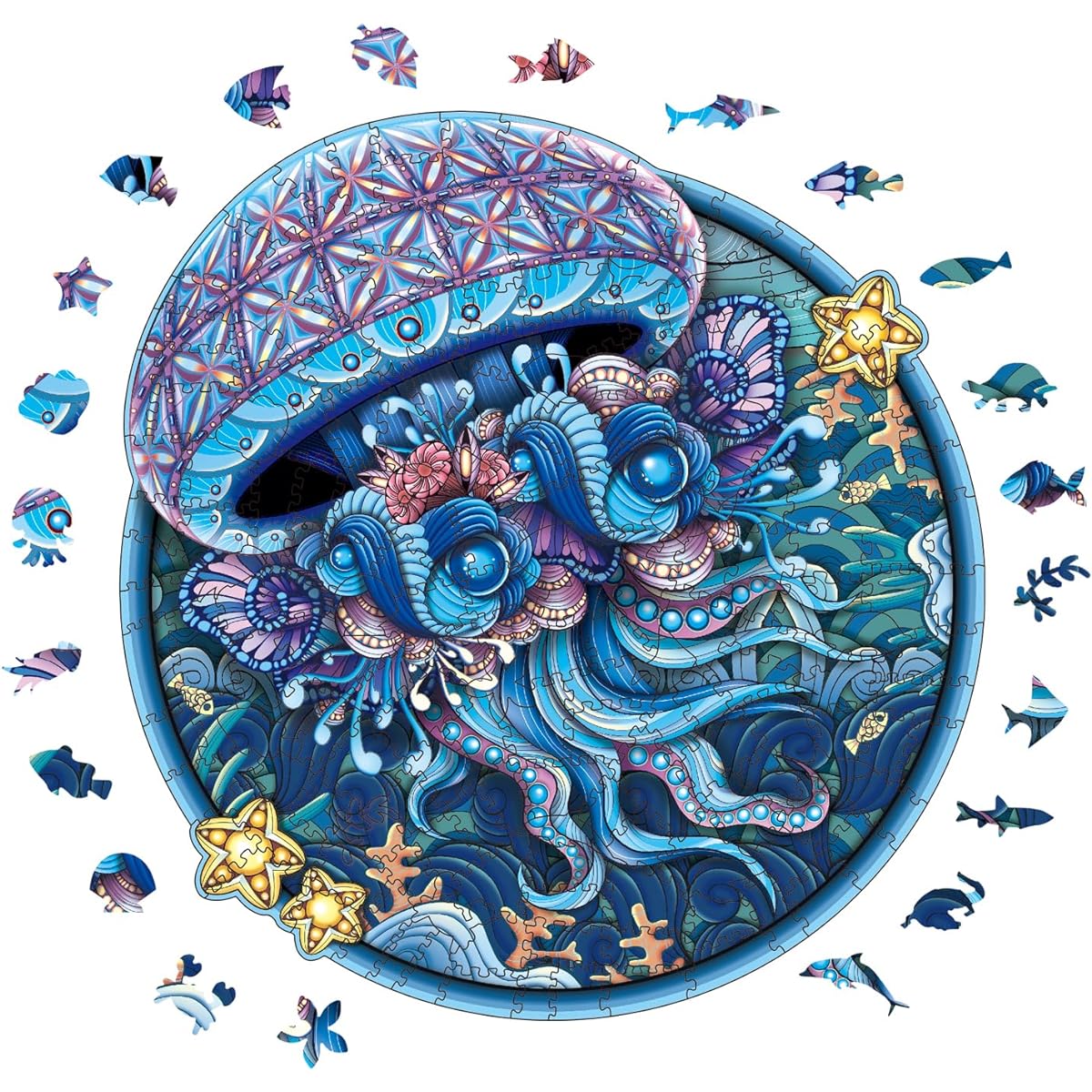 NKTDWO Wooden Puzzle for Adults 200 Piece Jellyfish Shaped Puzzle for Game Night, Unique Irregular Shaped Pieces Jigsaw Puzzle, Great for Birthdays (Jellyfish Medium)