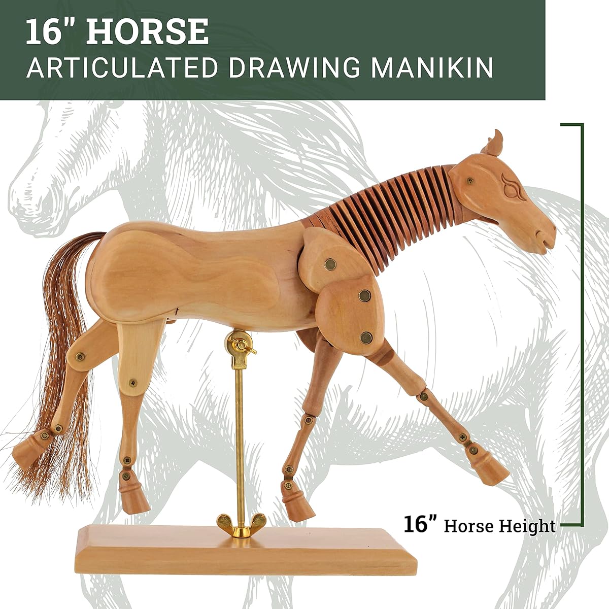 U.S. Art Supply Wooden 16" Horse Artist Drawing Mannequin Articulated Mannequin