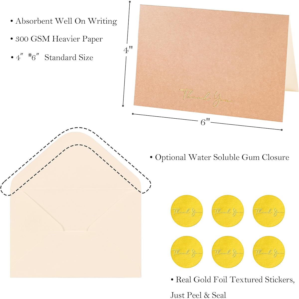Crisky Thank You Greeting Cards with Envelopes Neutral Series Wedding/Bridal Shower/Baby Shower/Business/Graduation Thank You Cards Pack of 50
