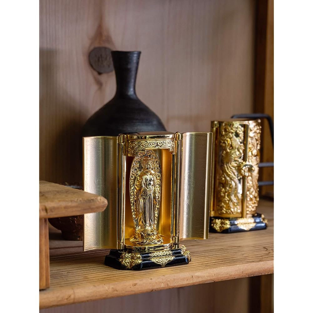 Buddha statue Amida Nyorai standing statue with Zushi (gold plated/24K gold) Buddhist sculptor: Keiaki Watanabe Prototype ___ (born in the Year of the Dog and Pig) Twelve Zodiac Guardians Zodiac Takaoka Bronzeware