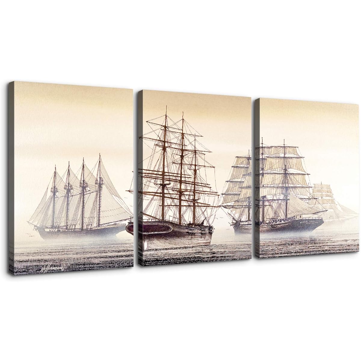 Denozer 3-Piece Canvas Wall Art - Beautiful Seascape Sailboat Sailing in the Distance - Modern Home Art Stretched and Ready to Hang - 16" x 24" x 3 Panels