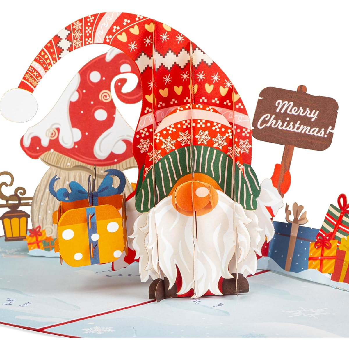 Paper Love 3D Pop Up Christmas Card, Santa Gnome, Handmade Popup Greeting Cards for Christmas, Holiday, Xmas Gift | 5" x 7"