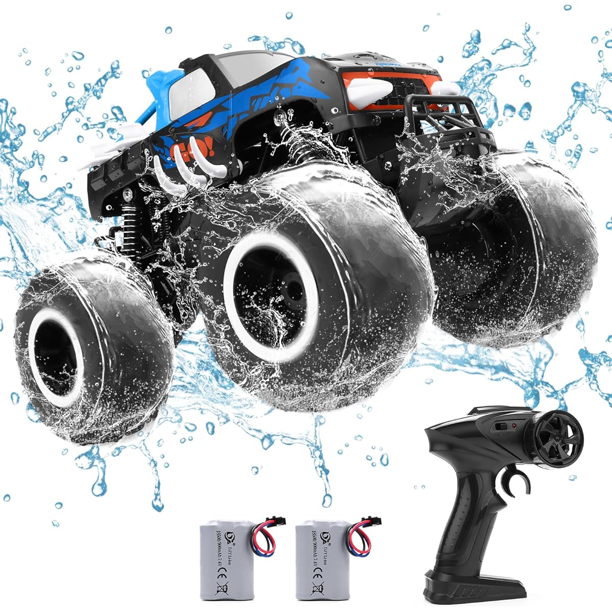 JECAURS 1:16 Remote Control Monster Truck for Boys, Amphibious Waterproof RC Car All Terrain 4WD Off-Road Car Toys Gift for Boys/Girls