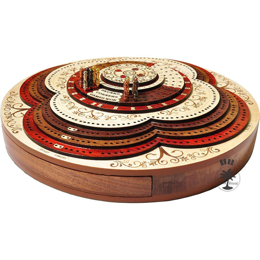 Palm Royal Handicrafts - 4 Track Cribbage Board Made of Bloodwood / Maple / Rosewood / Teak. 3D cribbage board. 4 track continuous cribbage board. 8 steps.