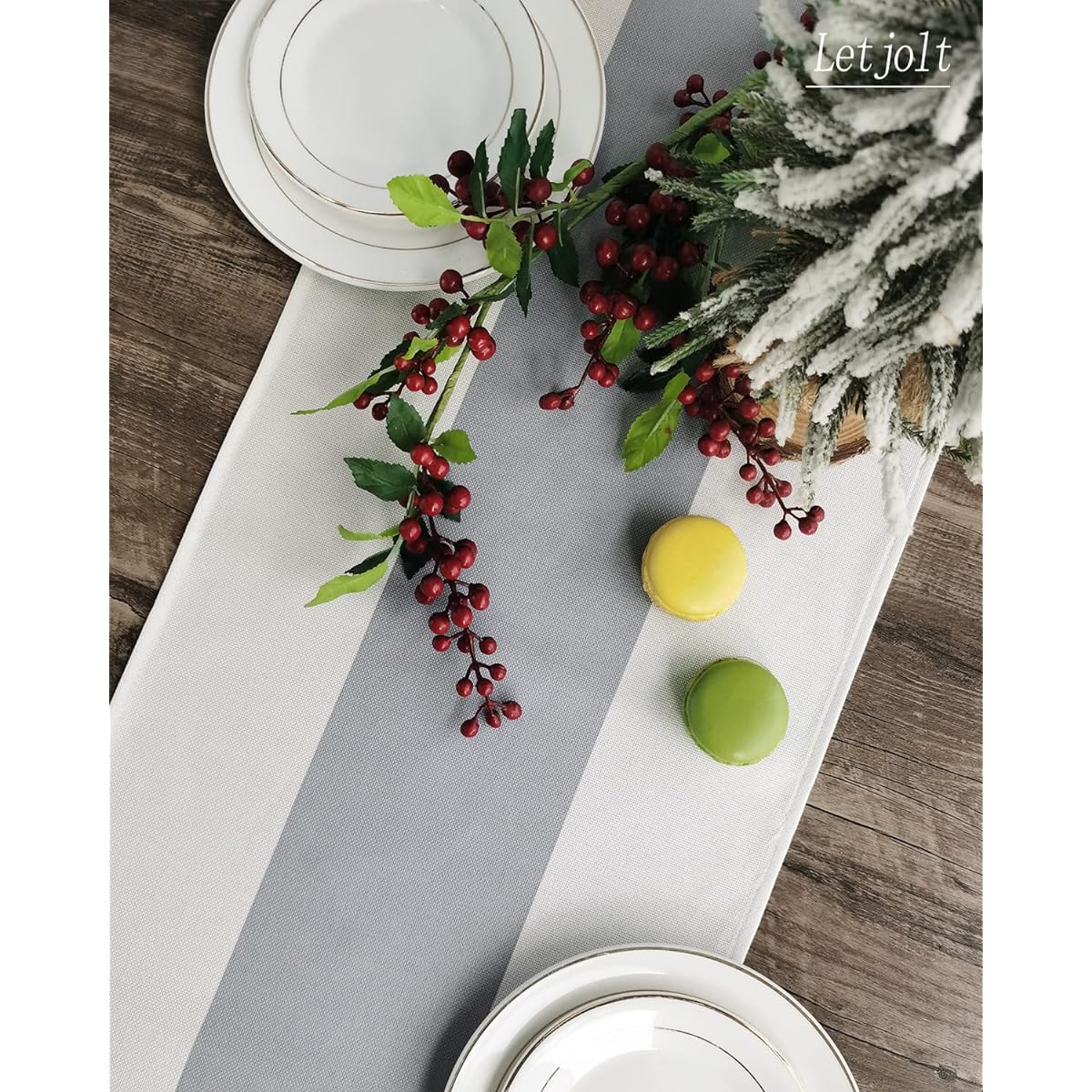 Letjolt Simple Striped Table Runner, White Table Runner, Farmhouse Decorative Table Runner, Geometric Pattern for Home Kitchen Table, Grey, 108 Inch