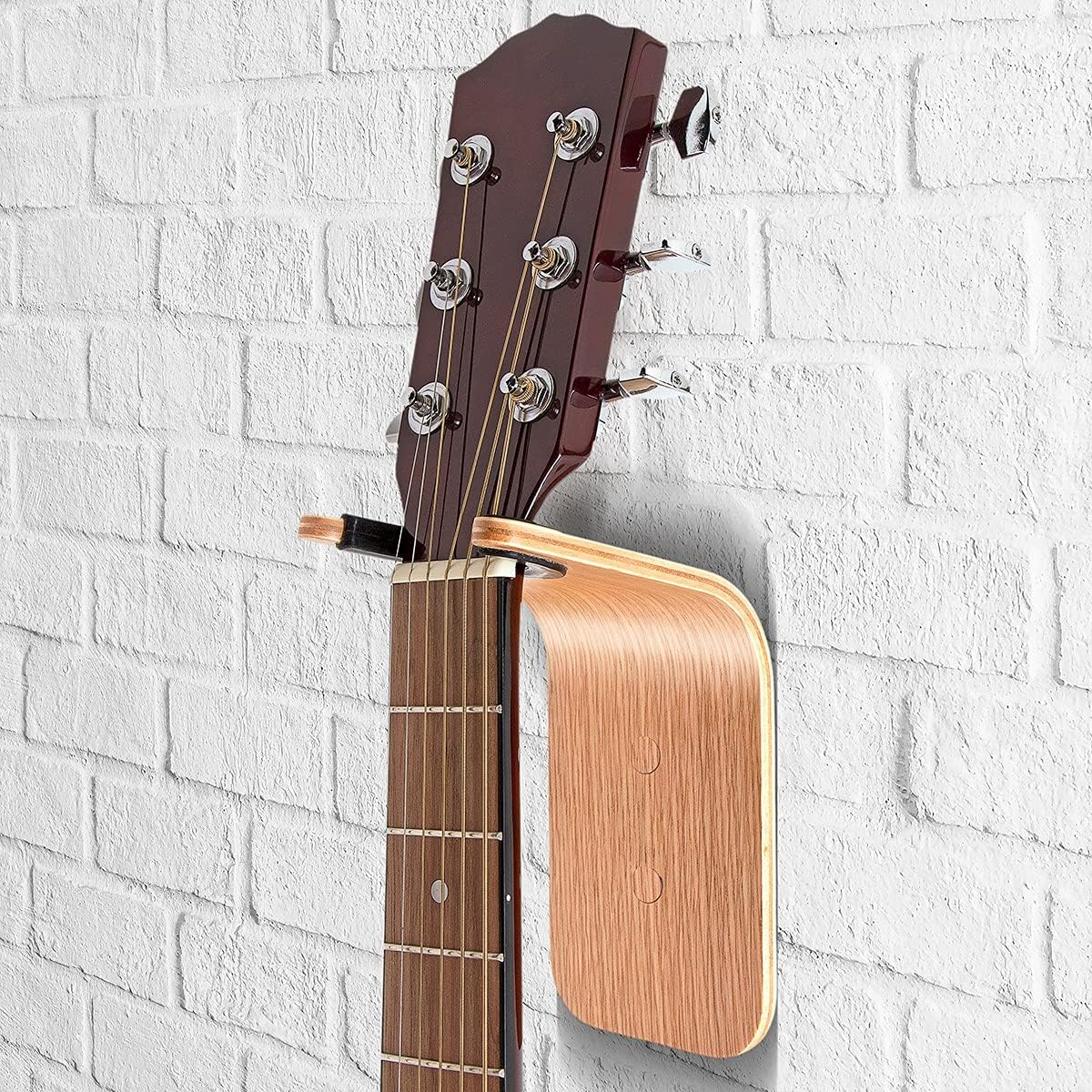 Guitar Wall Hanger Handmade Unique Design Bent Wood Guitar Hanger Wall Mount Guitar Holder Acoustic Guitar Accessories Ukulele Wall Mount Stand Wall Guitar Mount Guitar Hook (2 Pack, Oak)