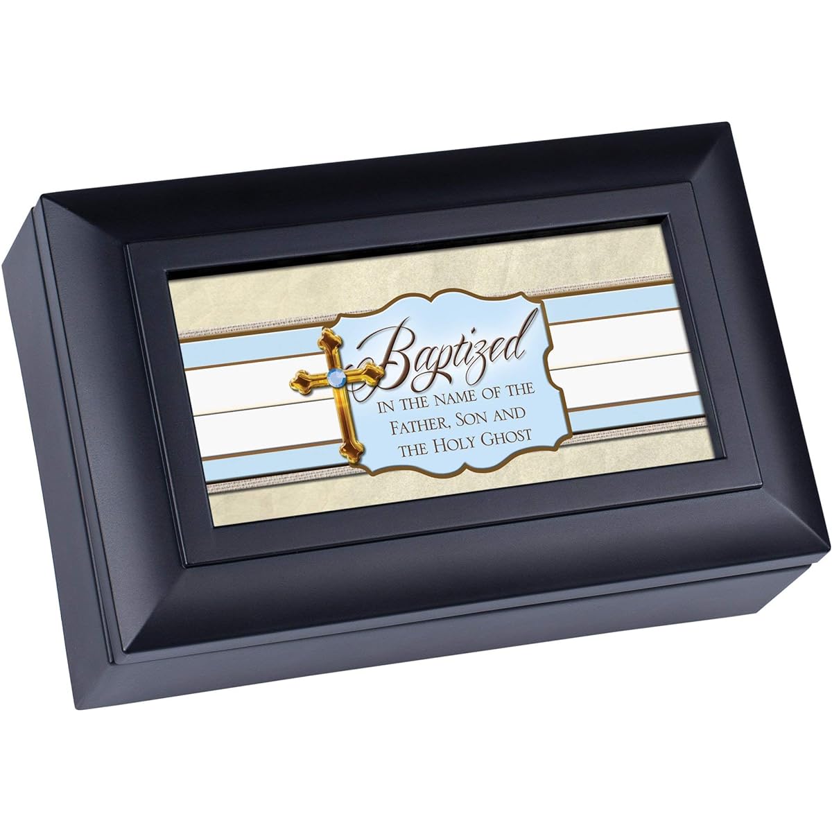 Baptism of a Sweet Boy Petite Matte Black Finish Music Jewelry Box - Plays Amazing Grace