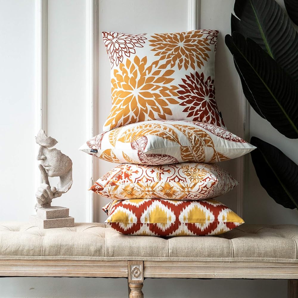 Phantoscope Cushion Cover New Living Scandinavian Set of 4 45 x 45cm Simple Cushion Cover Stylish Classic Sofa Backrest Konoha Soft Body Pillow Orange