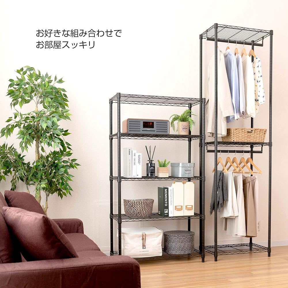 Doshisha Luminous Noir Rack 5 Tiers Width 80 Depth 40 With Casters Wood Sheet Steel Rack Black Storage Shelf Stylish Rust Resistant Easy Assembly Width 81 x Depth 41 x Height 151cm Pole Diameter 25mm Load Capacity 80kg EHN-80155
