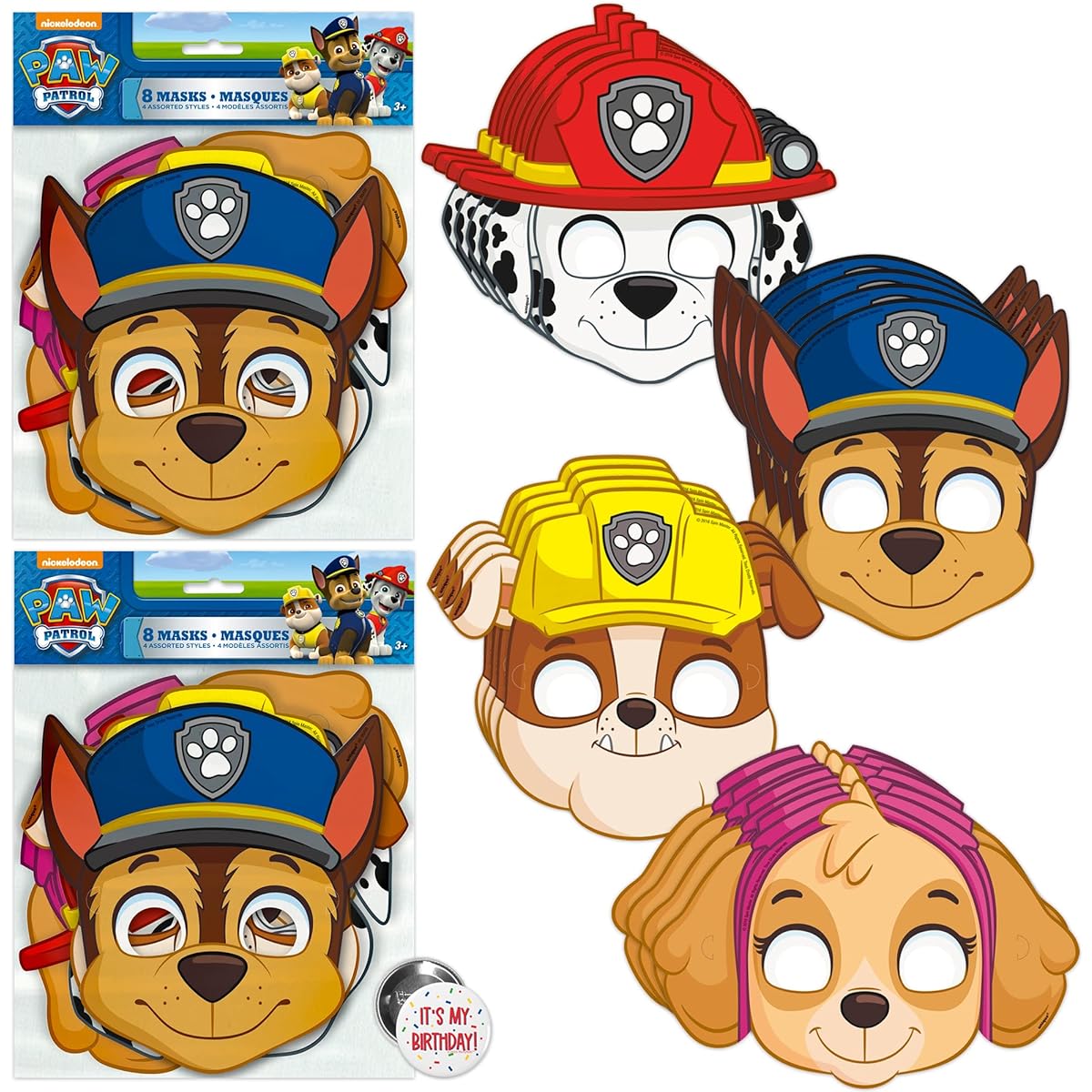 Unique Paw Patrol Masks for Kids Parties | Paw Patrol Kids Birthday Favors | Paw Patrol Decorations with Buttons | 16 Pack