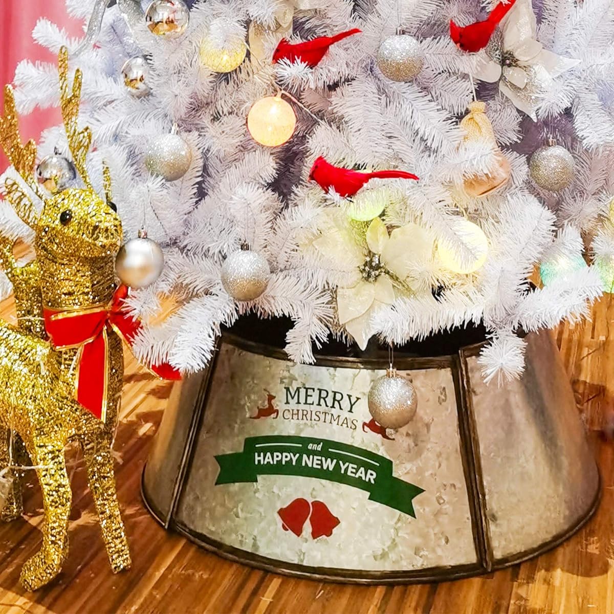 Darnassus Metal Christmas Tree Collars Christmas Tree Rings, Durable Galvanized Metal Christmas Tree Skirt for Christmas Tree Decoration